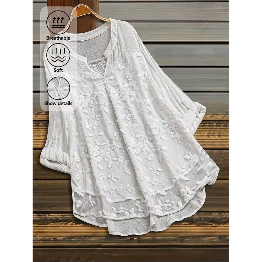 Unbranded White Floral Embroidered Tunic Blouse V-Neck Boho Top NEW Plus 3X